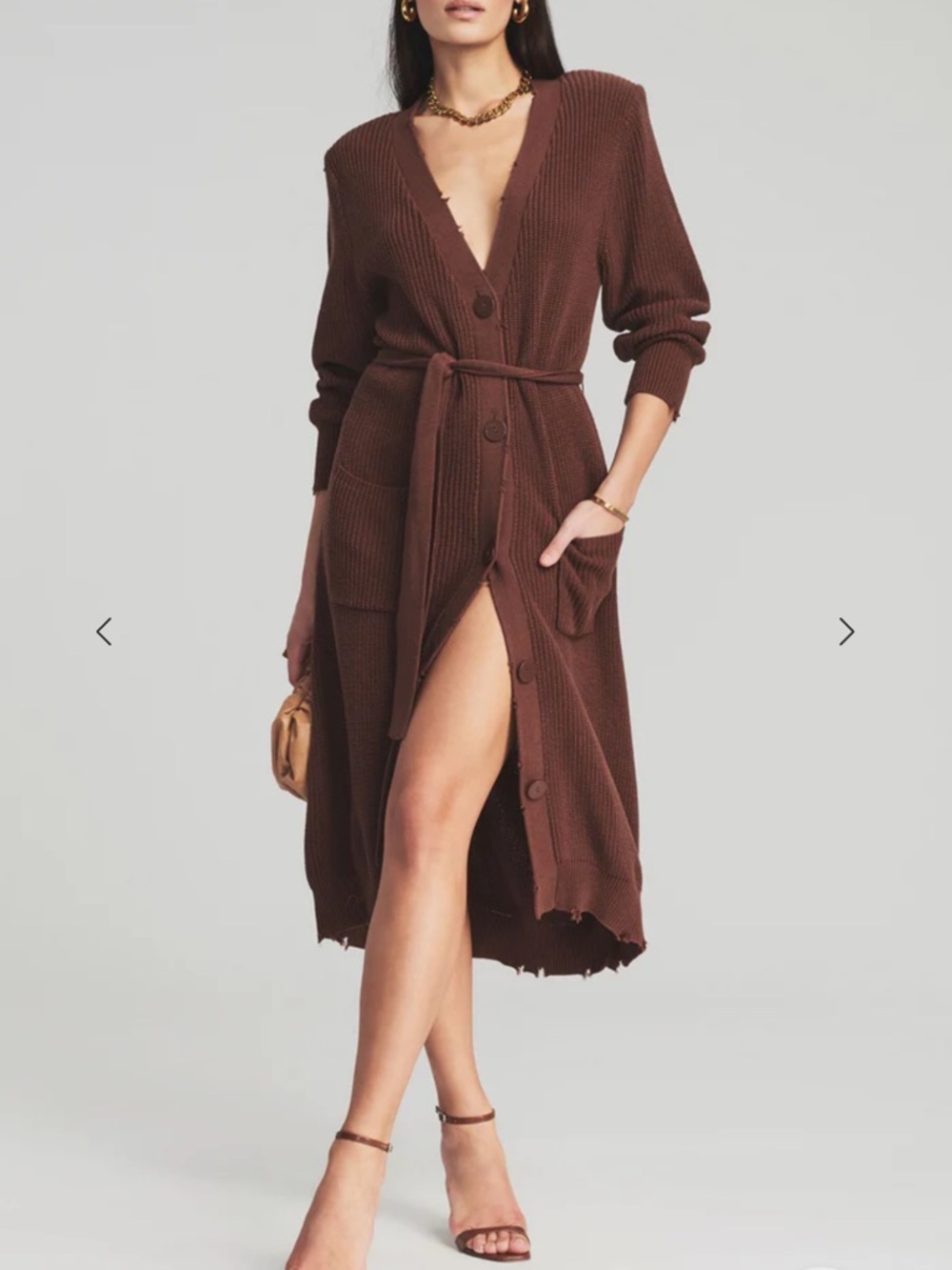 SER.O.YA Amanda sweater dress Distressed Rib Knit Cardigan duster brown NWT S